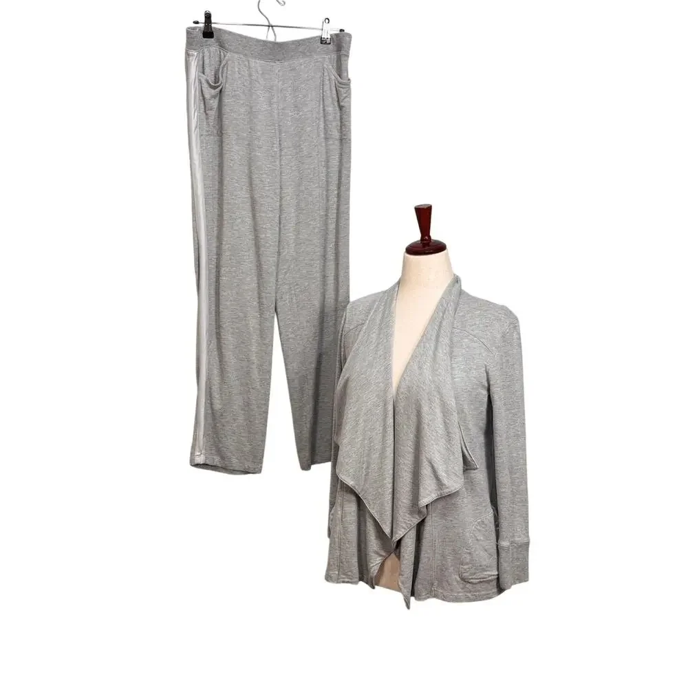 Chico's Zenergy lounge set gray soft luxe open front jacket & pants Sz 1 US M